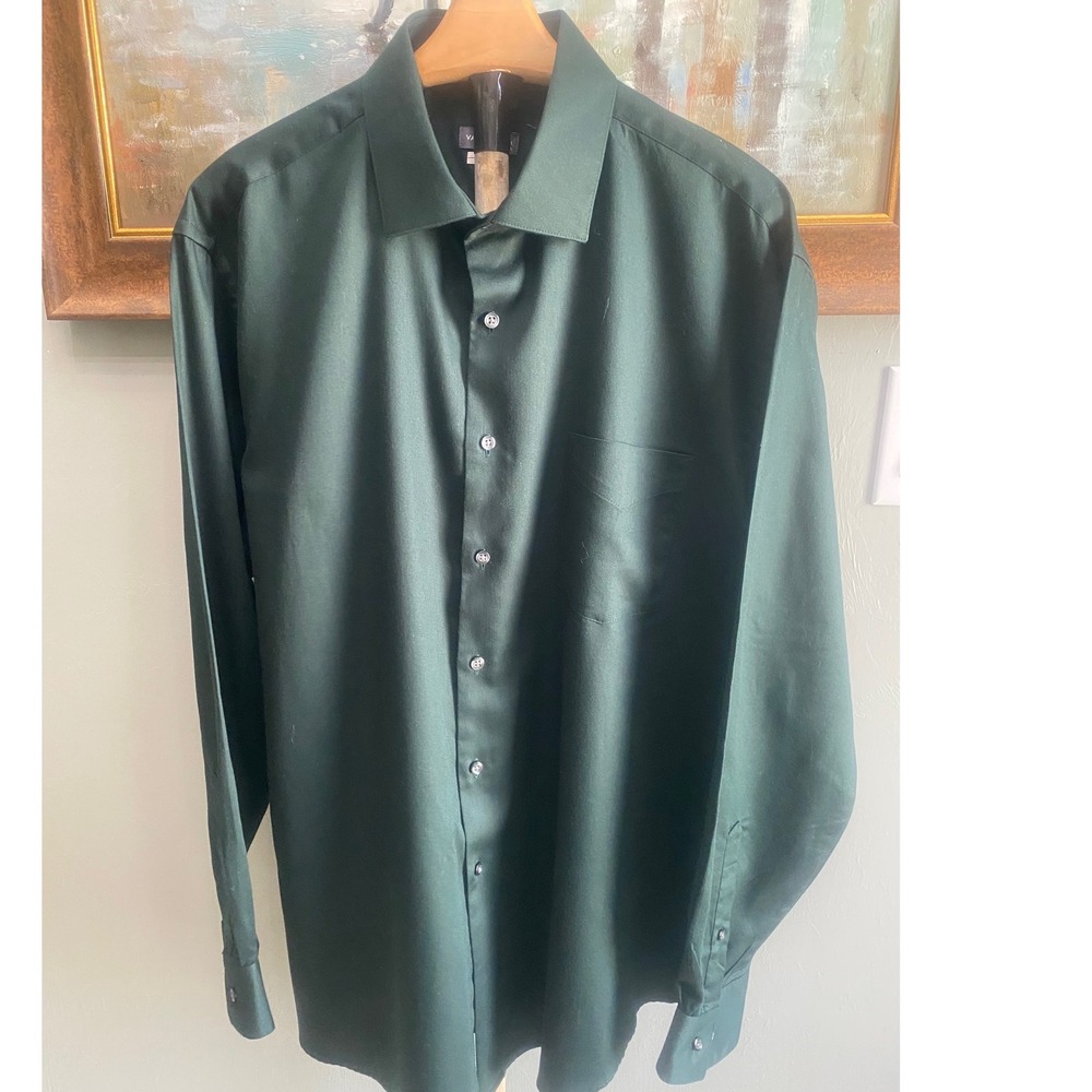 Van Heusen Mens Regular Fit Stretch Dress Shirt Forest Green XL 17 34/35